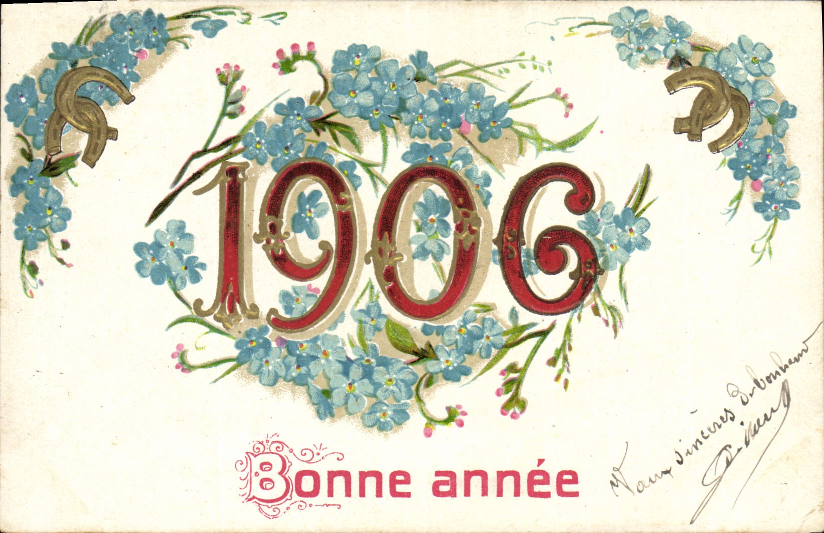 CPA Fantaisie Fleurs Annee 1906 Fer a cheval 