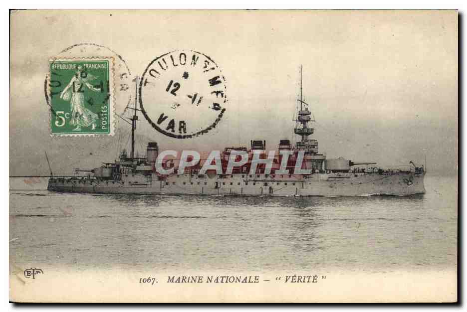 Bateau de guerre français — Marine Nationale « Vérité » — éditeur CPAPHIL, n° 1067