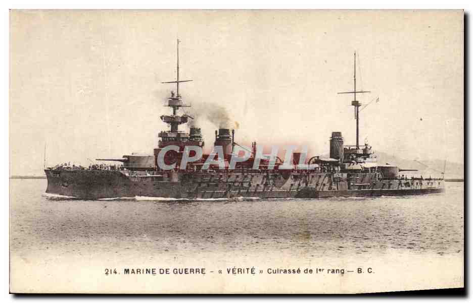 Marine de guerre — « Vérité » — Cullassé de 1er rang — B.C.
