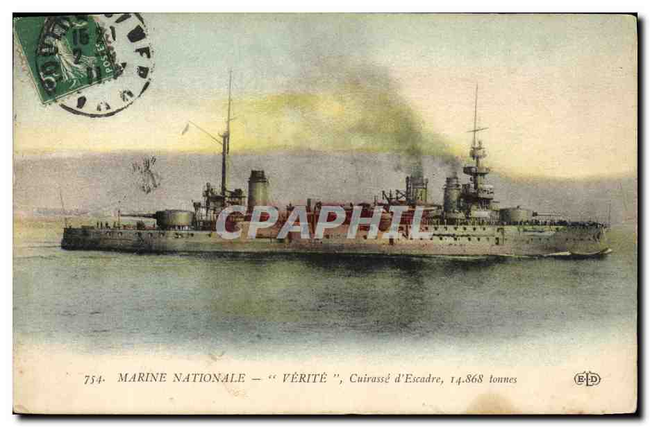 Marine Nationale — "Vérité", Cuirassé d'Escadre, 14.868 tonnes — Éditeur E.P.D. n°754