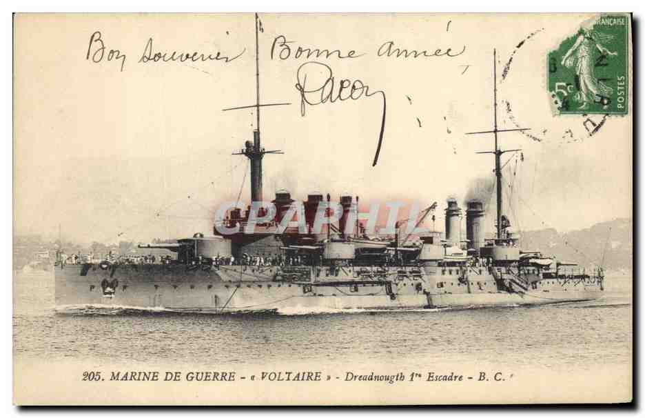 CPA Bateau de Guerre Voltaire Dreadnought 1er escadre