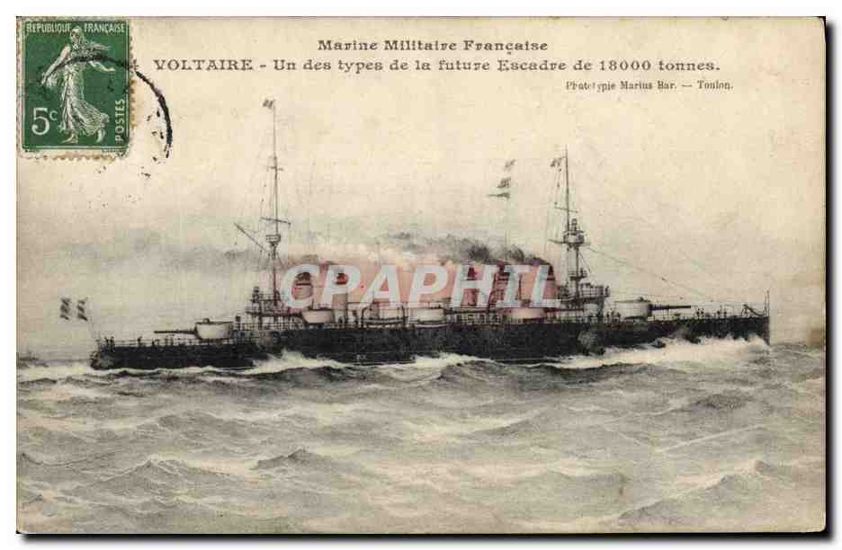 Voltaire — Un des types de la future Escadre de 18000 tonnes — Phototype Marius Bar — Toulon
