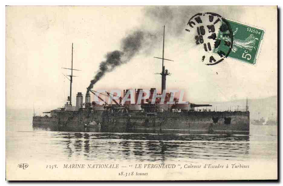 CPA Bateau de Guerre Le Vergniaud Cuirasse d'escadre a turbines