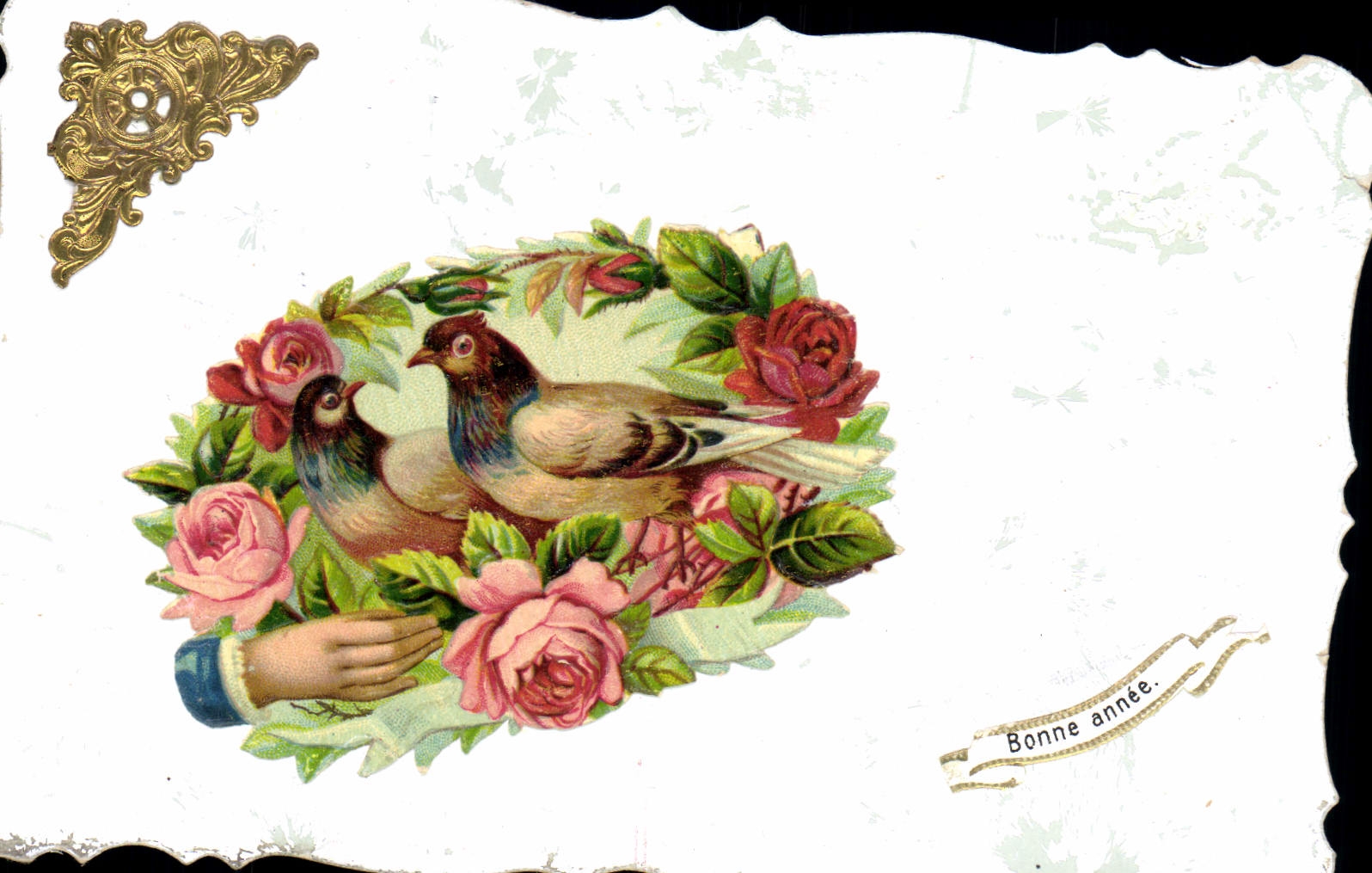 CPA Fantaisie Main Fleurs Oiseaux