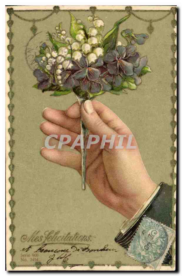Bouquet de muguet et de violettes — éditeur anonyme, série 908, n° 2454