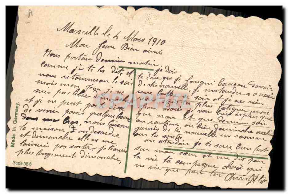 Dove with flowers — hand holding pansies — German printed postcard — Reverso
