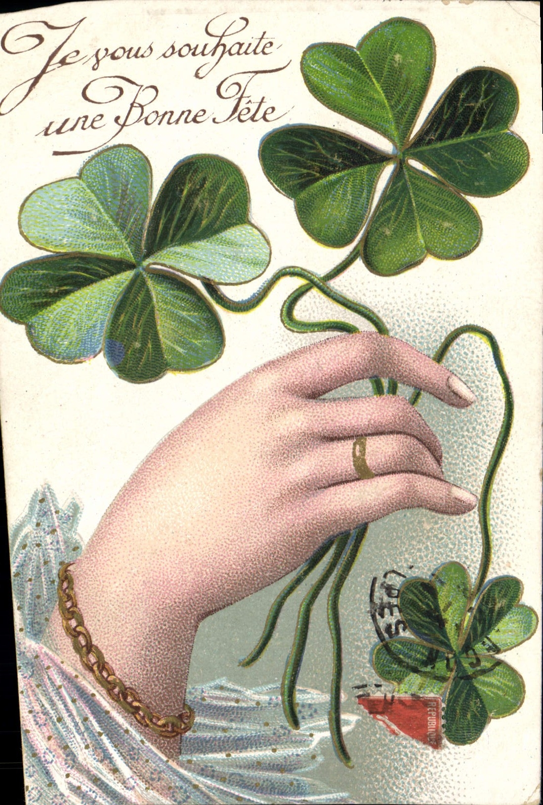 CPA Fantaisie Main Fleurs Trefles