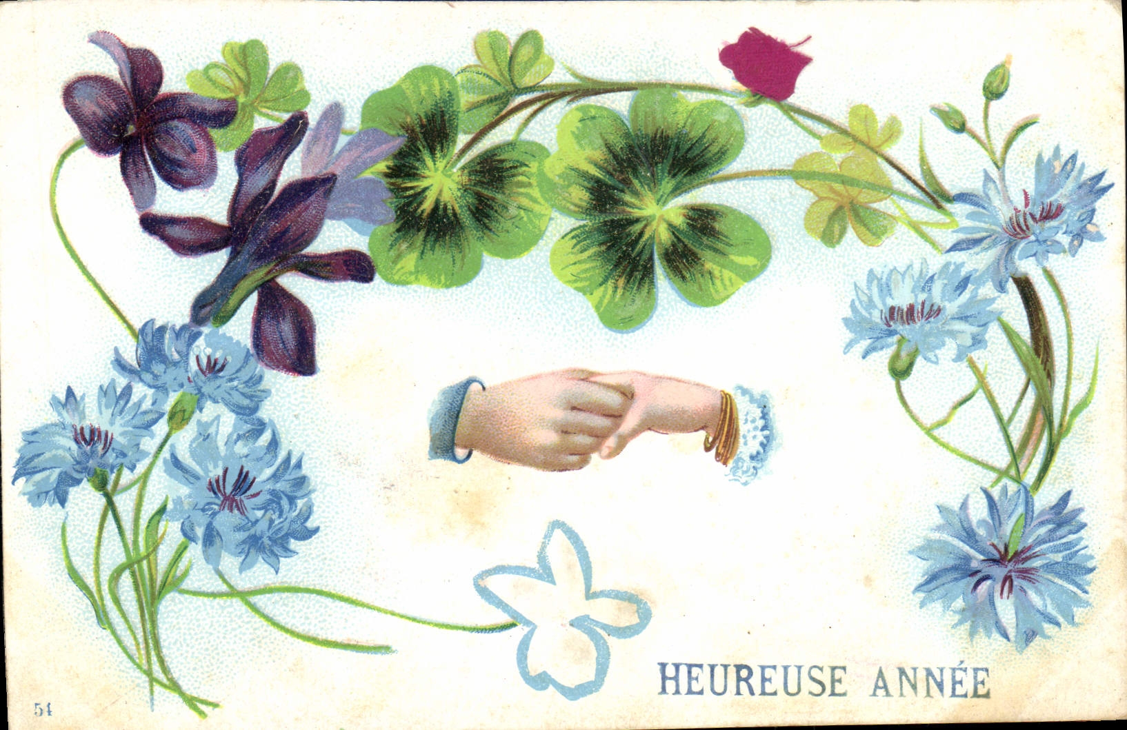 CPA Fantaisie Main Fleurs Trefles
