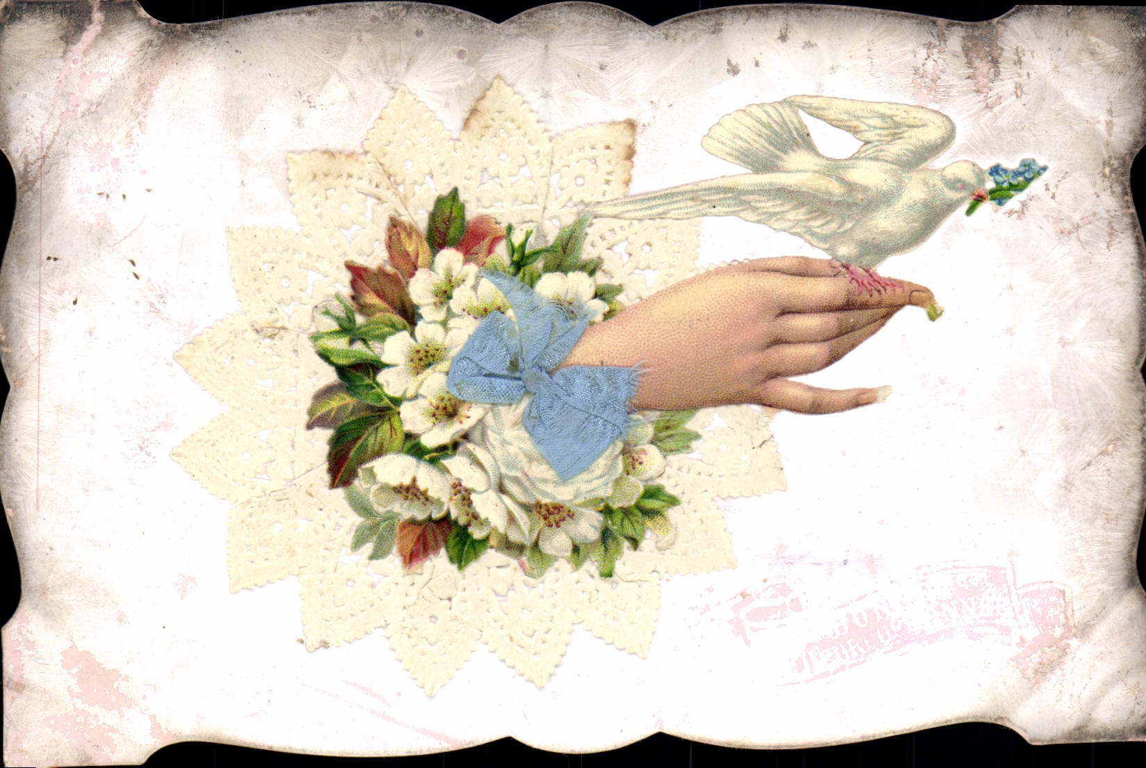 CPA Fantaisie Main Fleurs Colombe