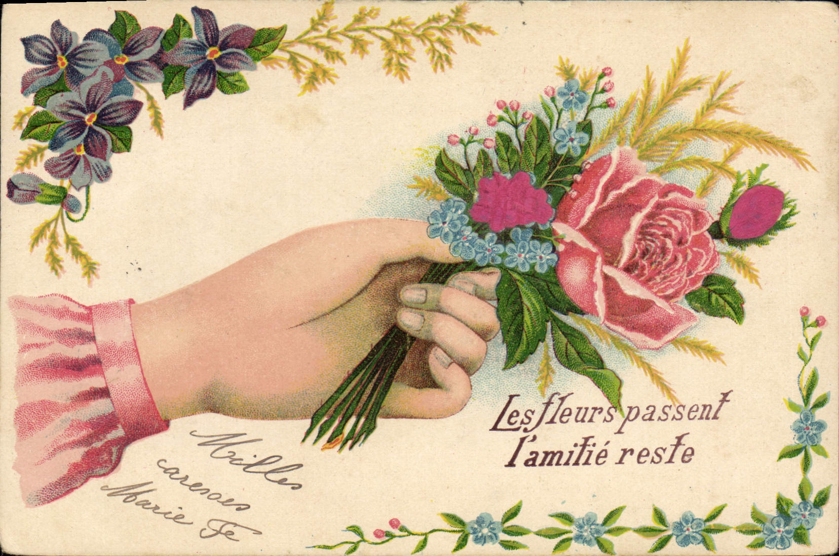 CPA Fantaisie Main Fleurs 