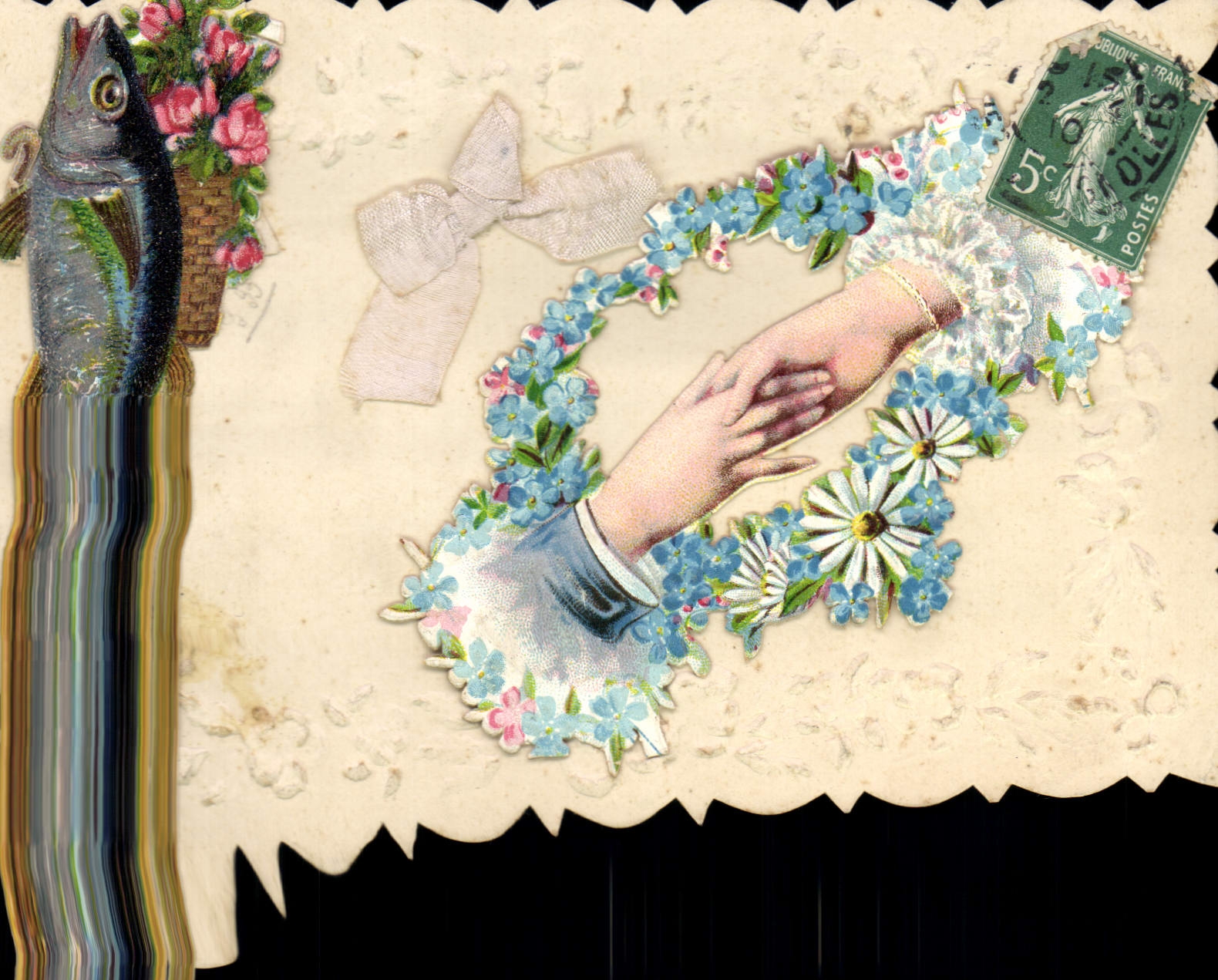 Main tendue dans un cadre floral — éditeur inconnu, n° de série non visible