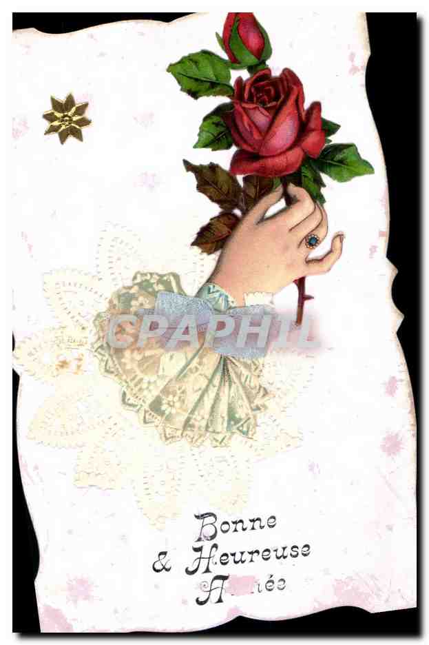 Main tenant une rose — Bonne & Heureuse Années — éditeur inconnu