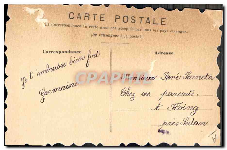 Deux colombes entrelacées — roses et rubans — éditeur inconnu, n° de série non visible — Verso