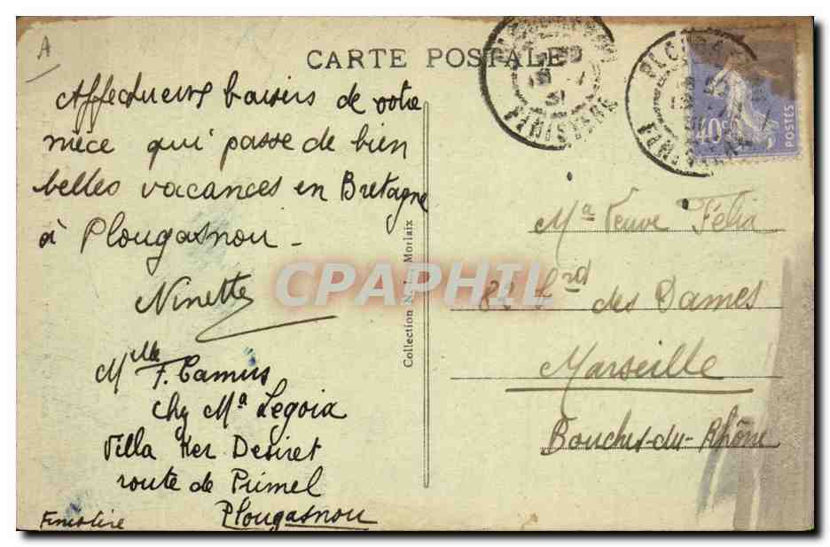 CPA Folklore Carhaix et Huelgoat Etude de coiffe — Verso