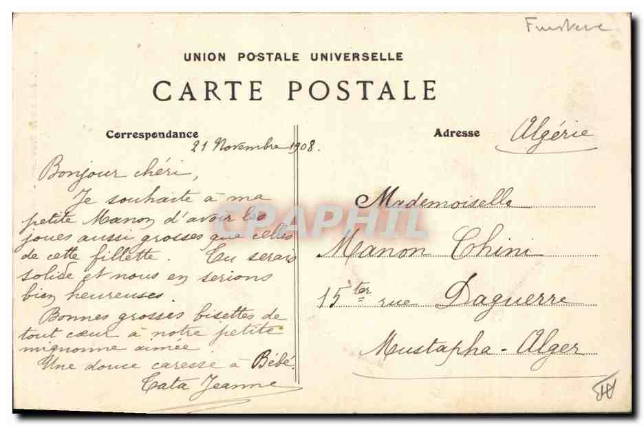 CPA Folklore Fillette de Plougastel Daoulas — Verso