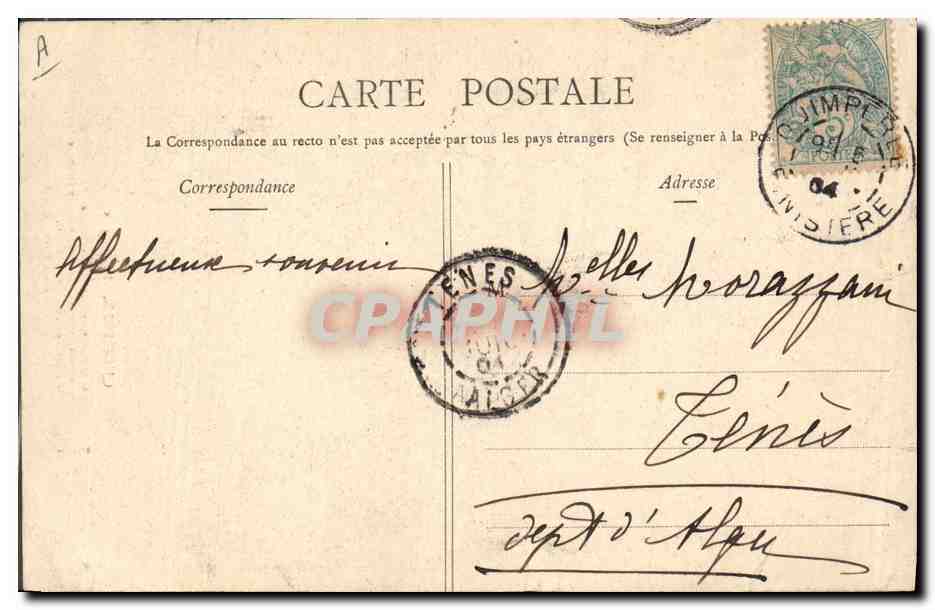 CPA Folklore Quimperle Les cerises — Verso