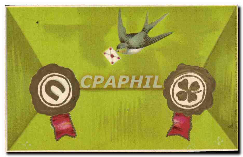 CPA Fantaisie Fleurs Hirondelle Fer a cheval 