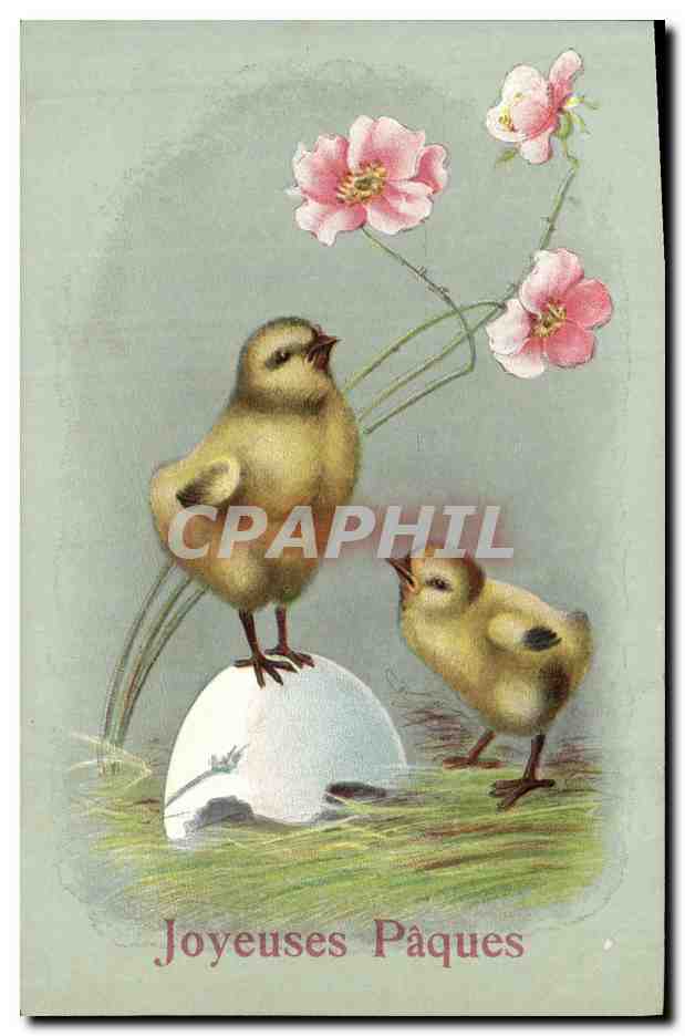 CPA Fantaisie Fleurs Paques Poussins