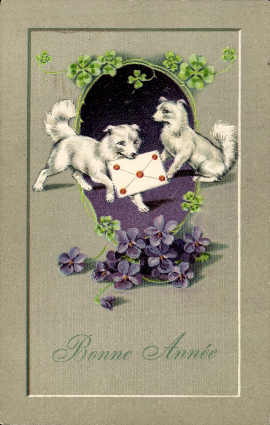CPA Fantaisie Fleurs Chien Chiens