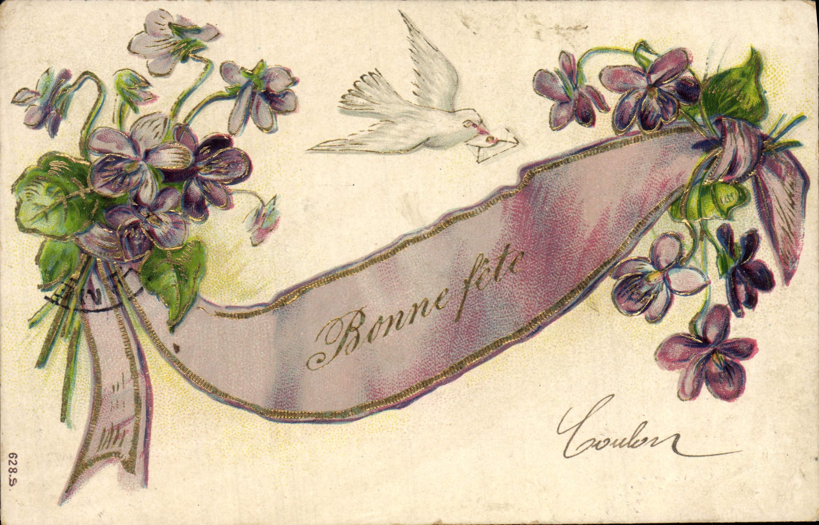 CPA Fantaisie Fleurs Colombe