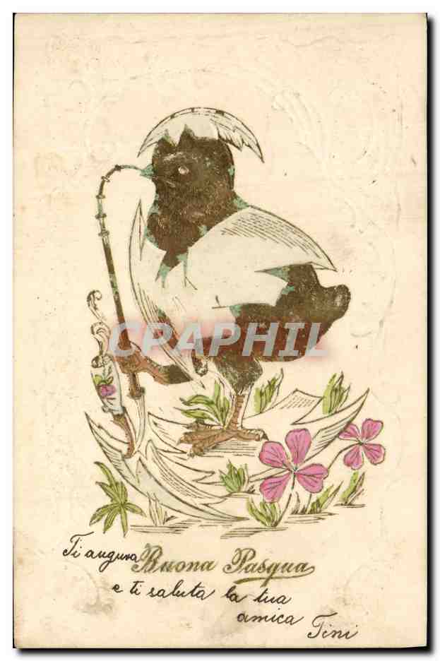 CPA Fantaisie Fleurs Poussin