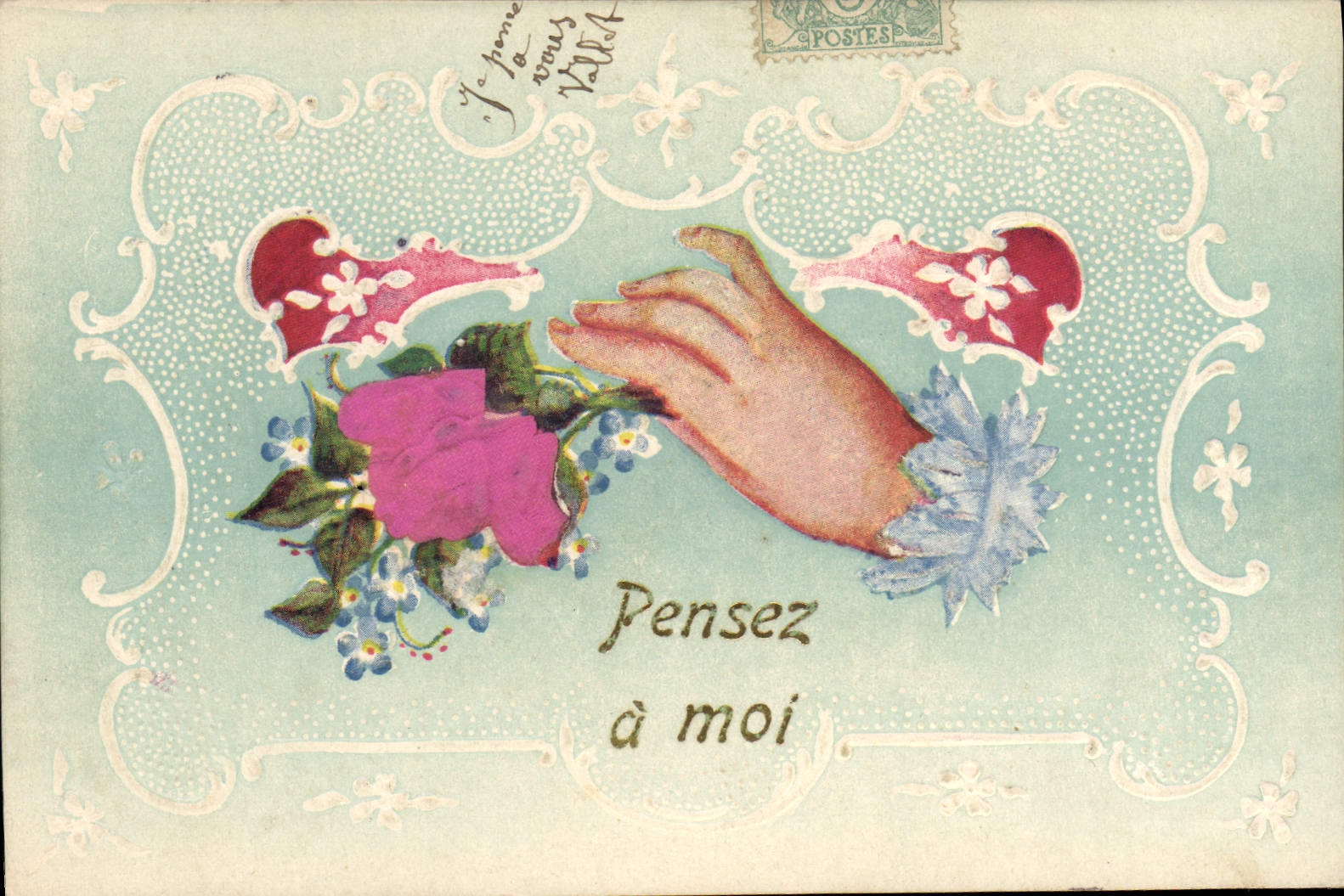 CPA Fantaisie Main Fleurs 