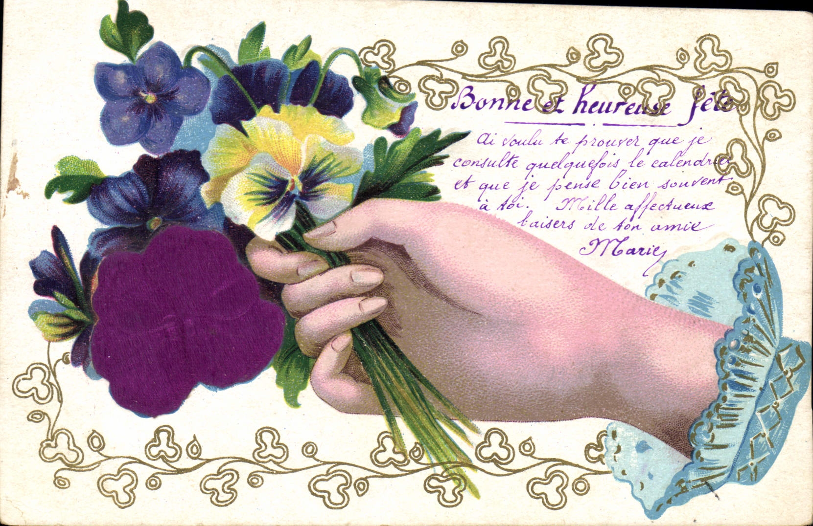 Bouquet de pensées — Bonne et heureuse fête — éditeur non visible
