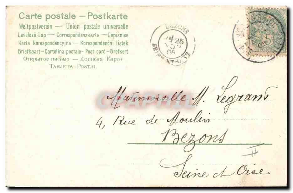 CPA Fantaisie Main Fleurs Enfants — Verso
