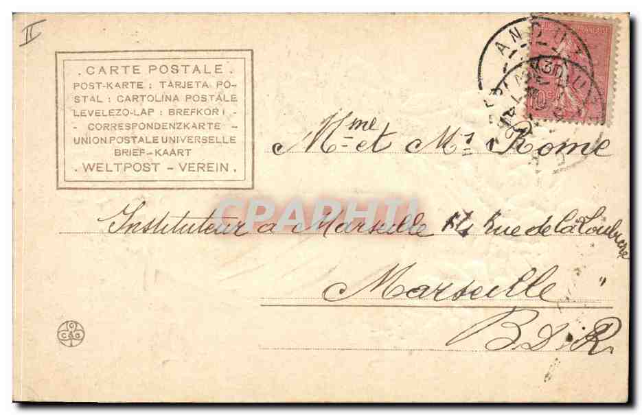 Deux mains jointes entourées de roses — Souvenir — Éditeur anonyme, n° 108 FL — Verso