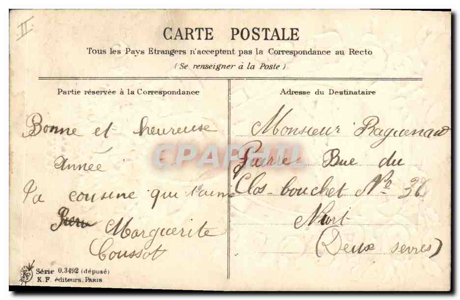 CPA Fantaisie Main Fleurs Fer a cheval — Verso