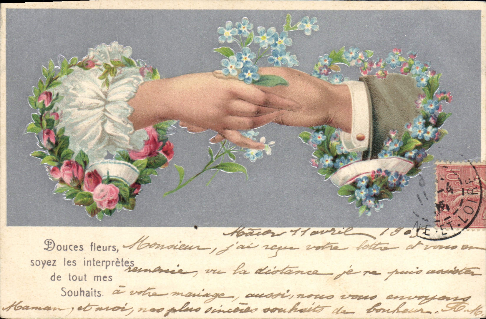 CPA Fantaisie Main Fleurs 