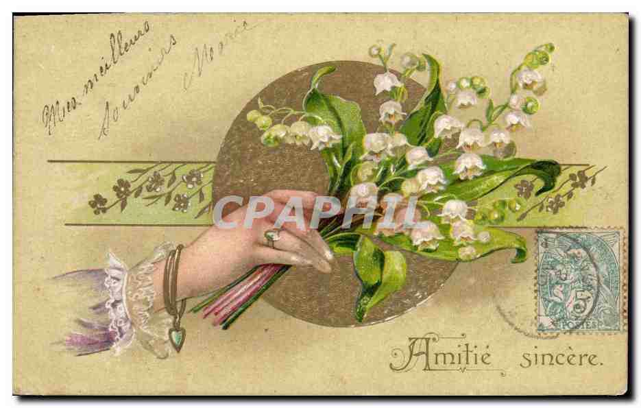 CPA Fantaisie Main Fleurs Muguet