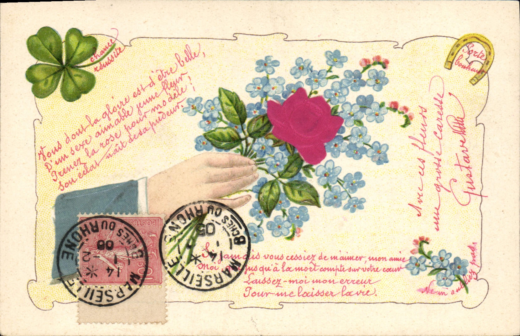 CPA Fantaisie Main Fleurs 