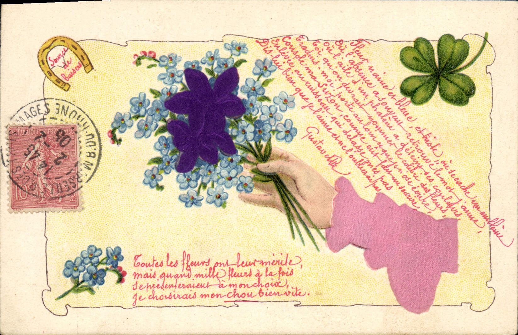Bouquet de fleurs — poème sur le choix des fleurs — éditeur inconnu, n° de série non visible