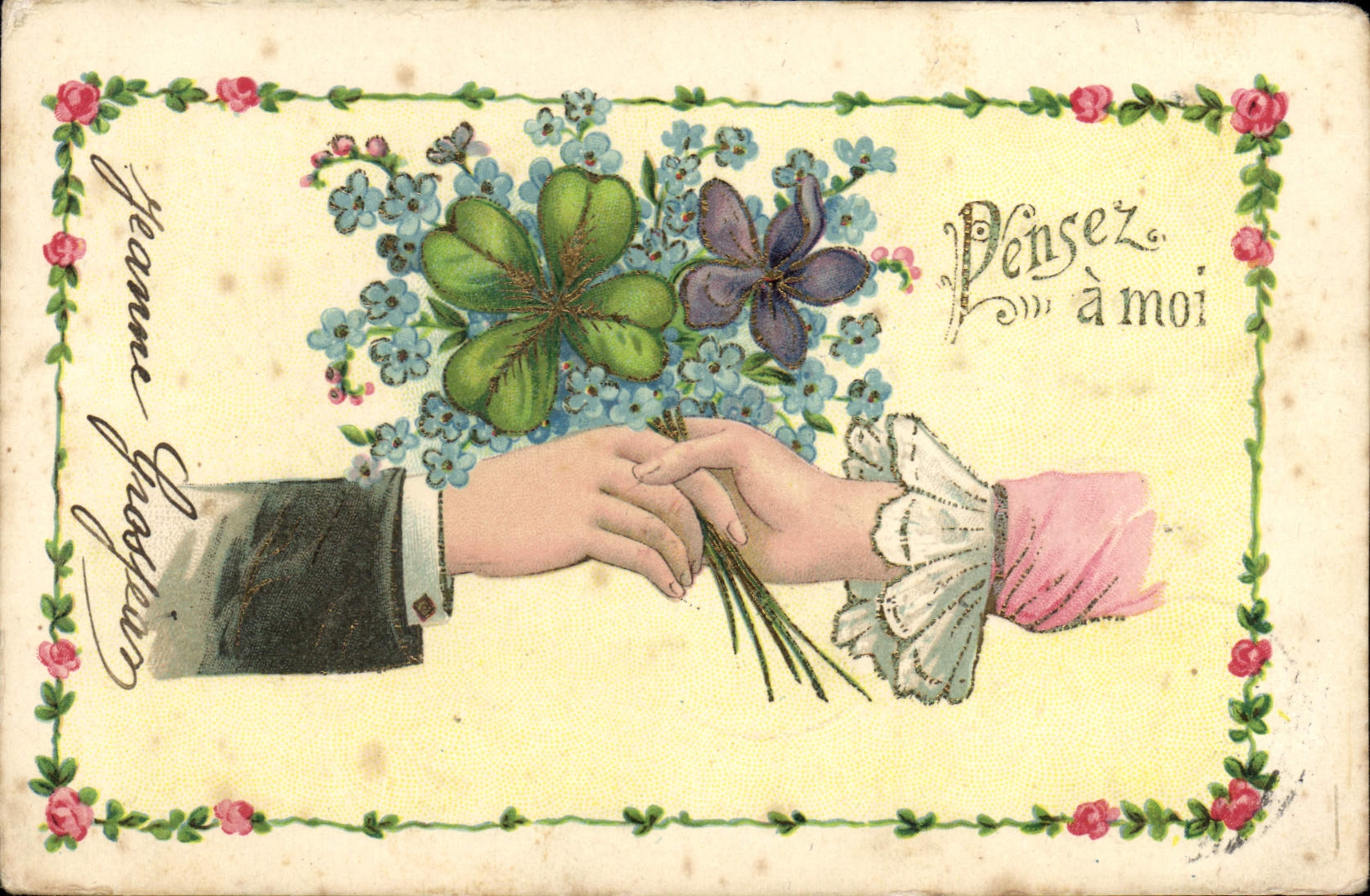 CPA Fantaisie Main Fleurs 