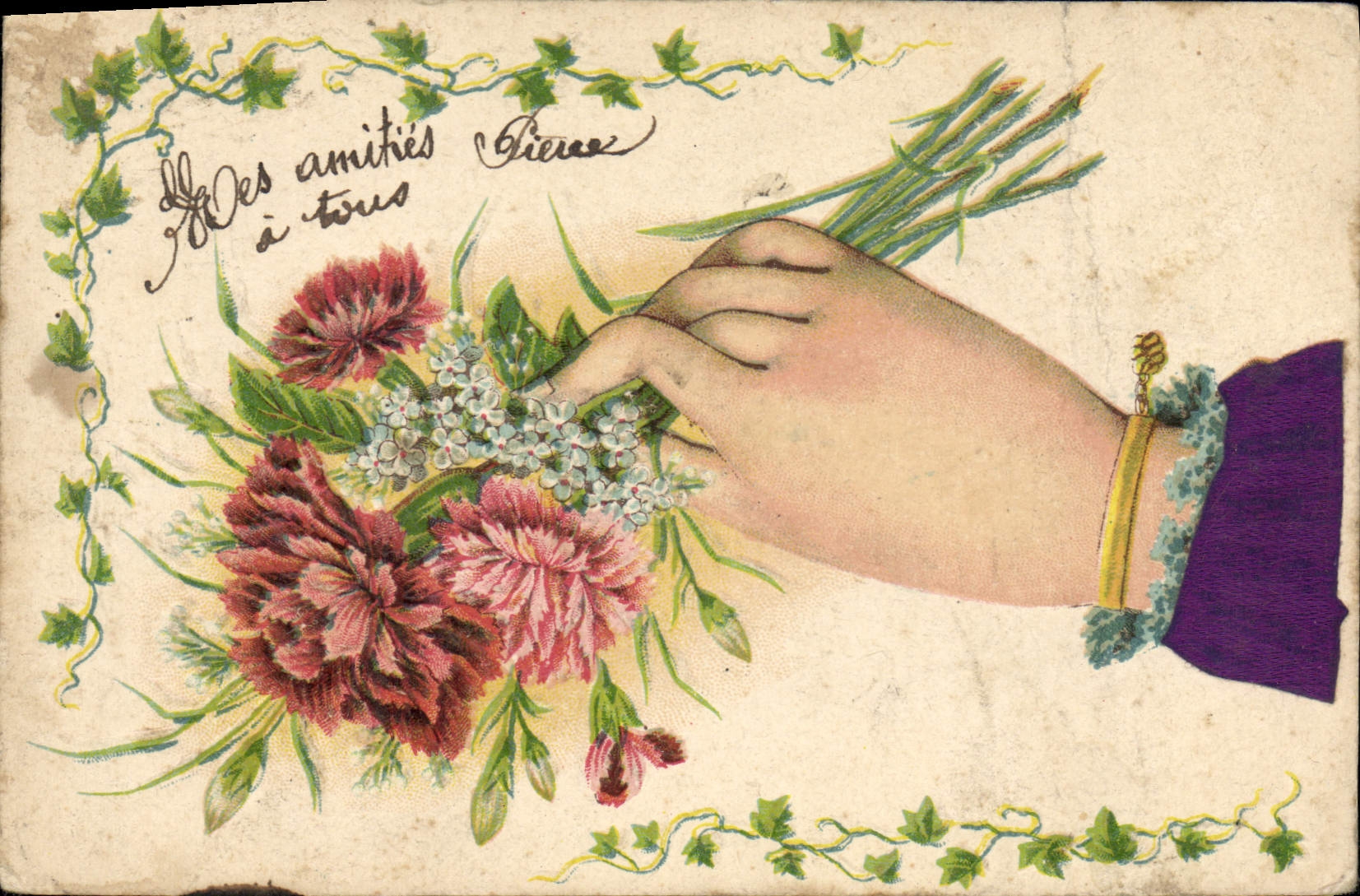 CPA Fantaisie Main Fleurs 