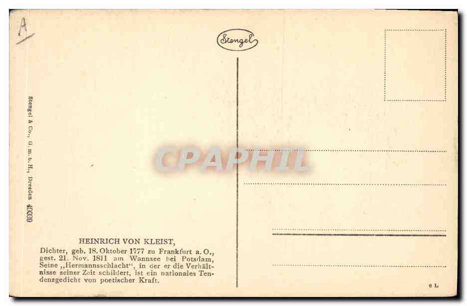 Heinrich von Kleist — Dichter — Stiengel & Co., Dresden 40039 — Achterkant