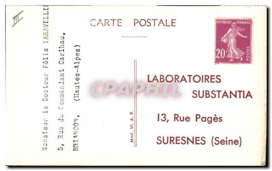 CPA Semmel Weis Laboratoires Substatia Rue Pages Suresnes  — Verso