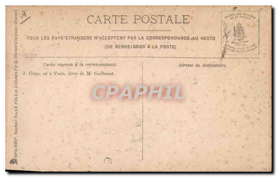 Portrait d'un homme dans un intérieur richement décoré — Jules Grün, éditeur, série 830P — Harbald Tuck & Fils Ltd. — Verso