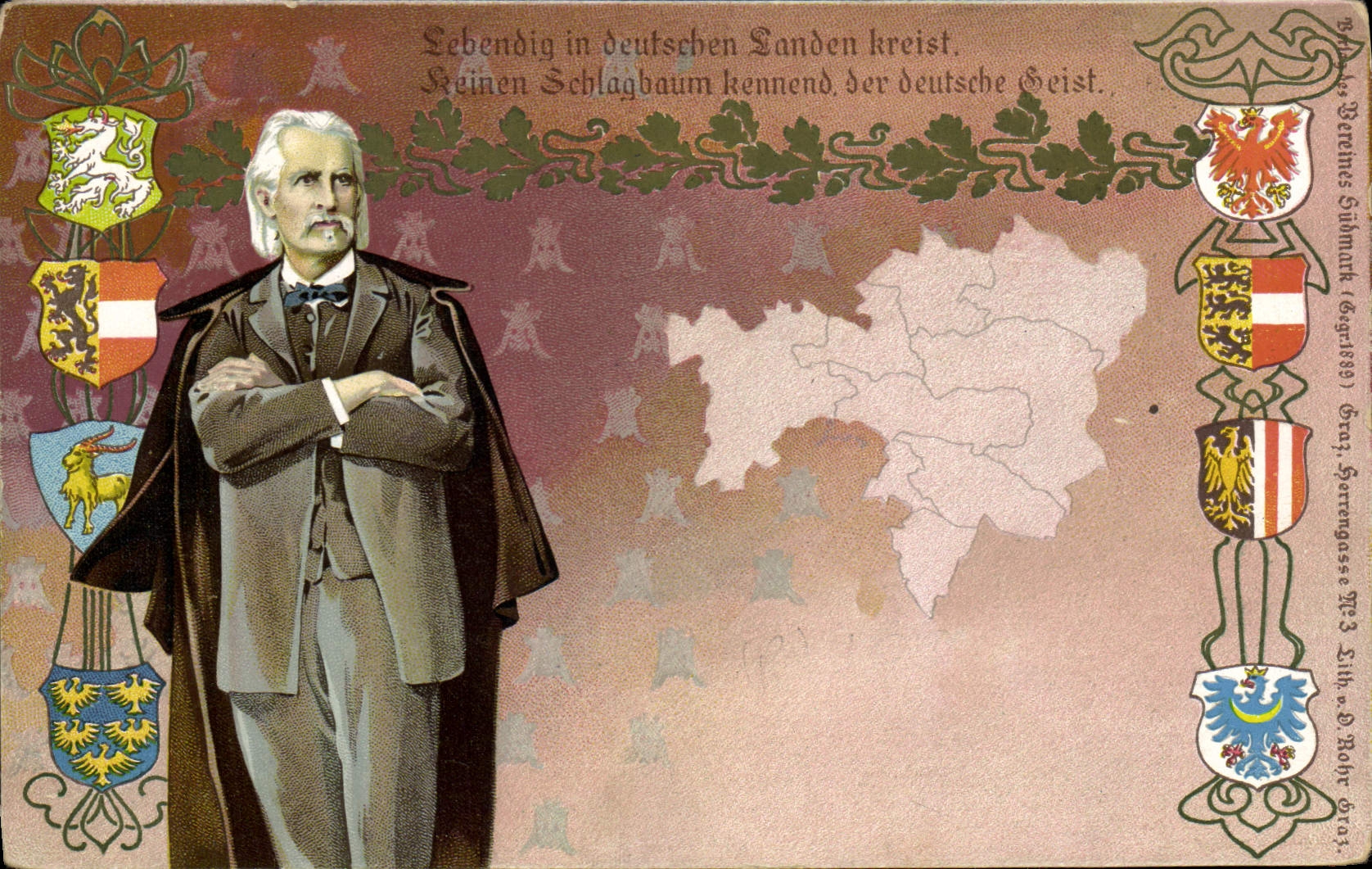 Portrait d'un homme âgé — texte allemand et carte de l'Allemagne — éditeur E. D. Böhr, Berlin