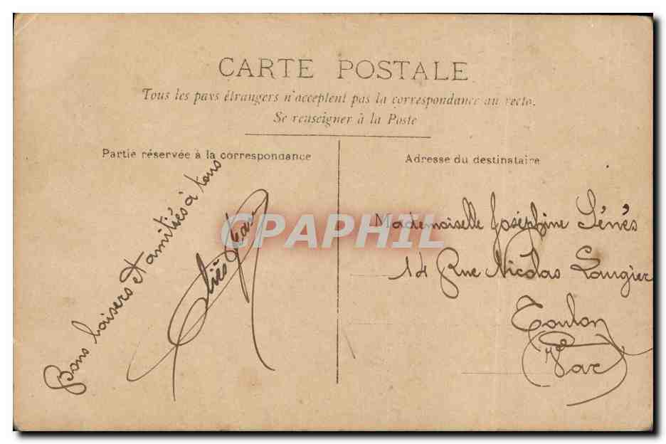 Femme en robe violette — avec éventail orné d'AMITIÉS — éditeur C.R.C.E. n° 4203 — Reverso