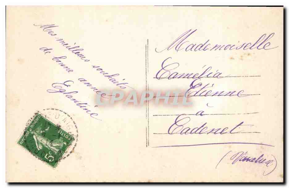 Couple en tenue de mariage — photo de studio — éditeur K.K. n°354 — Verso