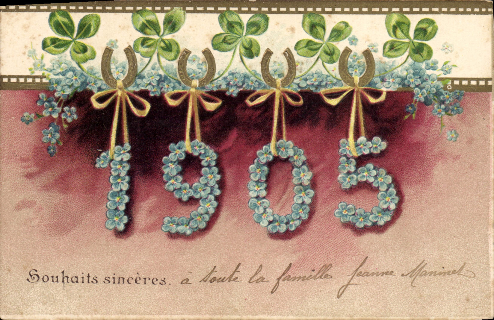 CPA Fantaisie Fleurs Annee 1905 Fer a cheval Trefles
