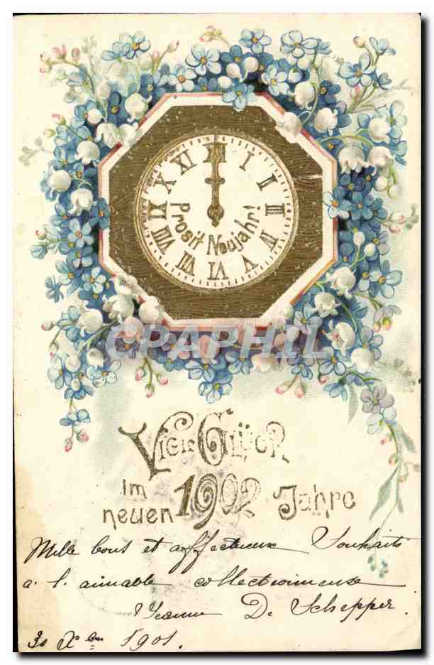 CPA Fantaisie Fleurs Annee 1902 Horloge