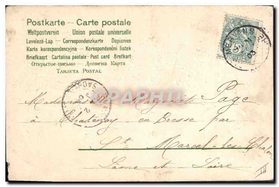 CPA Fantaisie Fleurs Annee 1904 Colombe — Verso