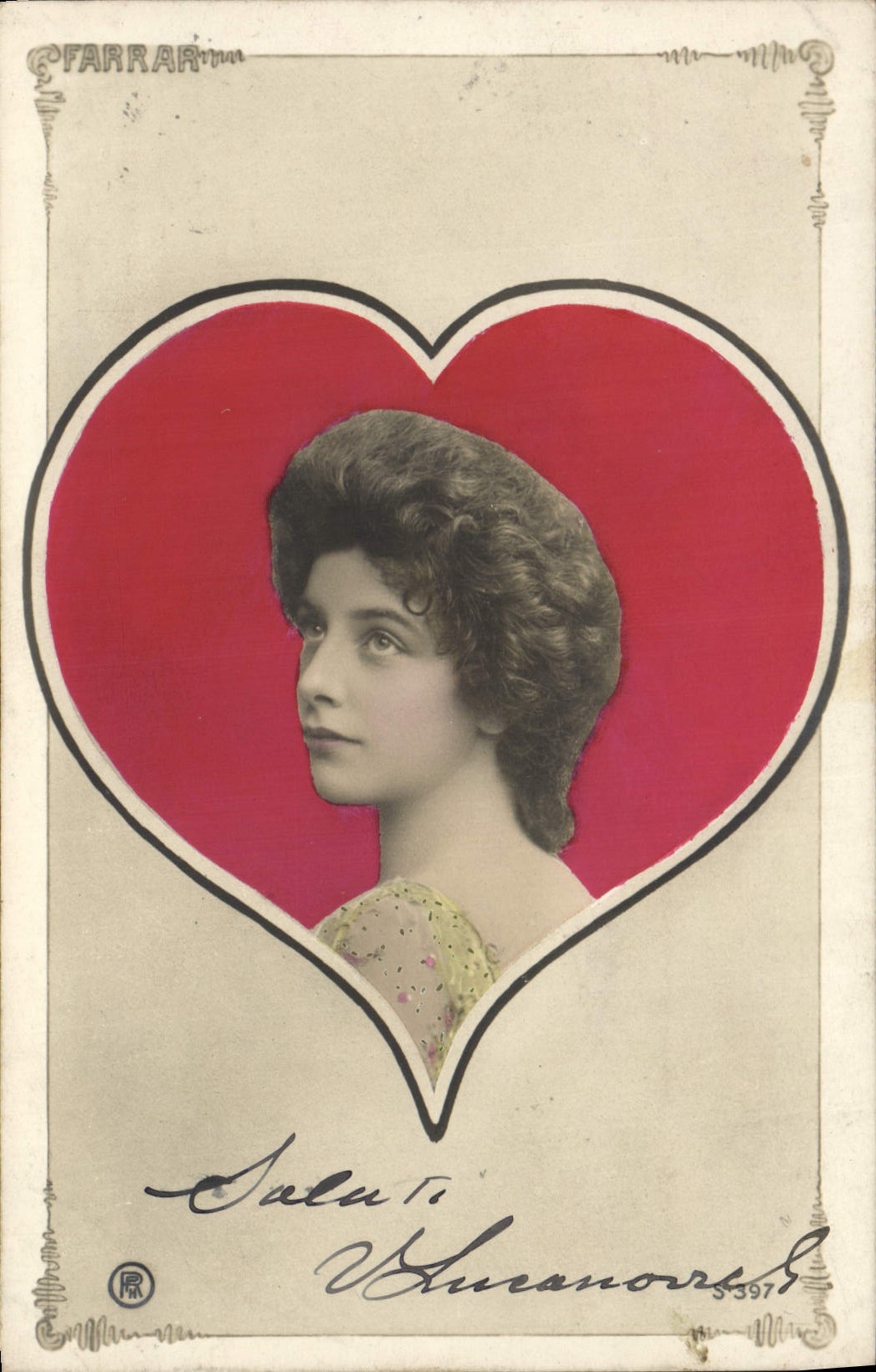 Portrait de femme — dans un cœur rouge — éditeur Farrar, n° S.397