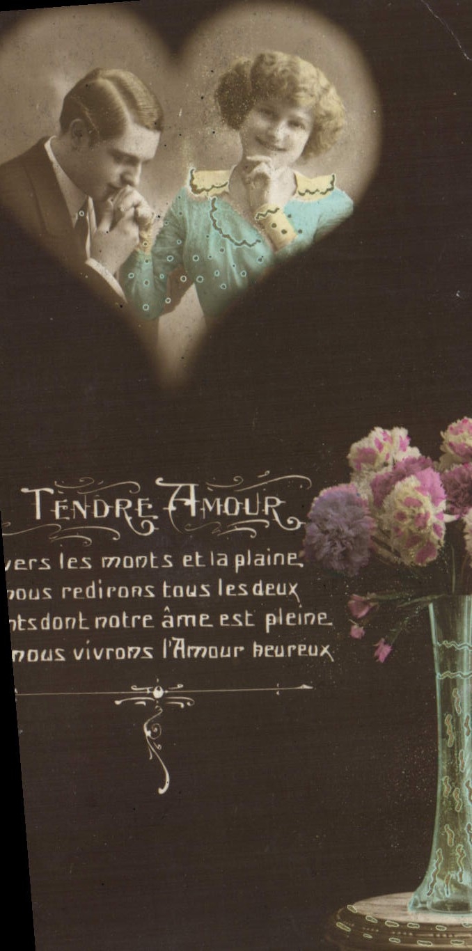 CPA Fantaisie Fleurs Femme Coeur 