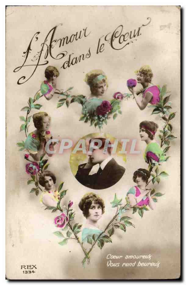 CPA Fantaisie Fleurs Femme Coeur 
