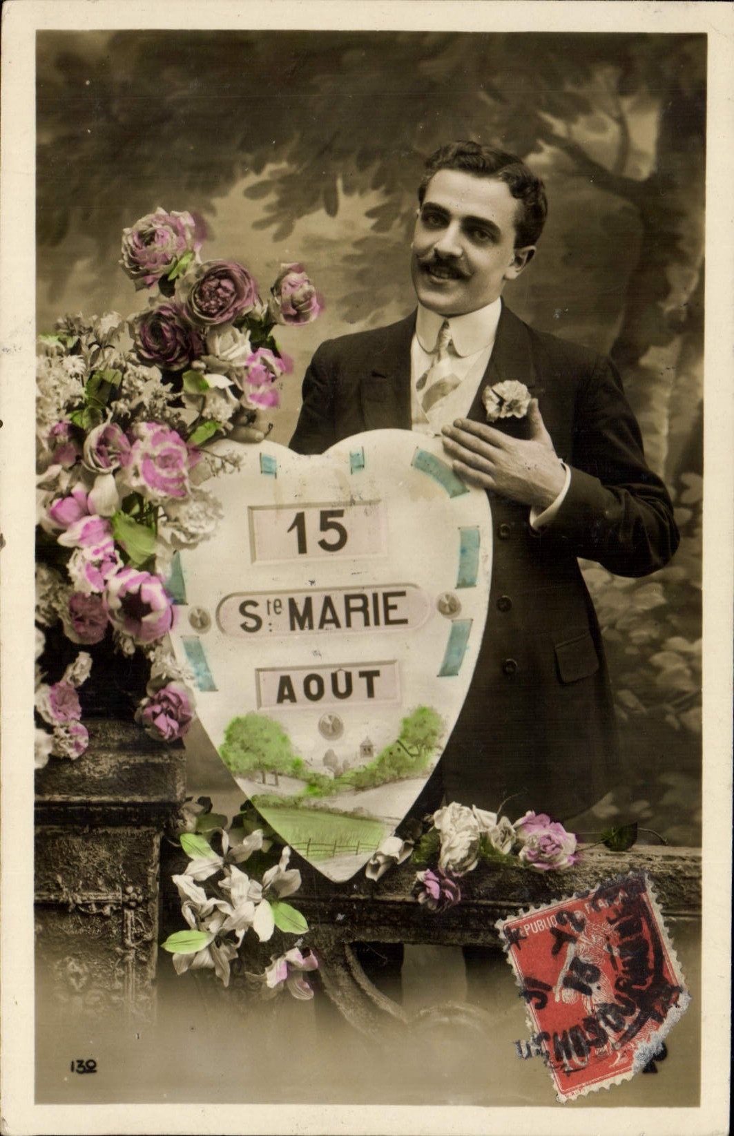 CPA Fantaisie Fleurs Homme Ste Marie Coeur 