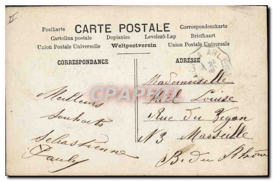 Homme tenant un panneau cœur — Sainte-Louise, 25 août — M.F. Paris, n° 2140 — Rückseite